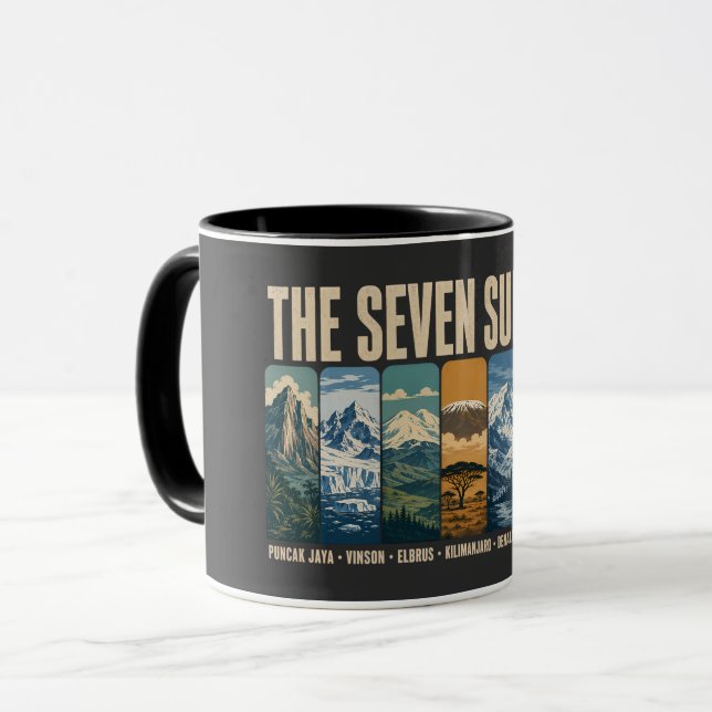 Seven Summits Mountain Landmarks Illustration Tasse (Vorderseite Links)