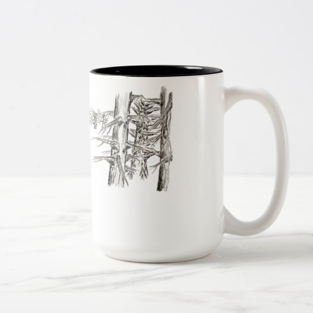 Seven vs Four Tree Art Zweifarbige Tasse (Rechts)