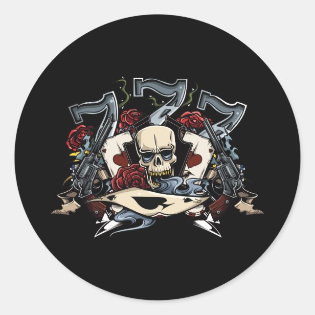 Sevens Skull Rose Ace of Spades Gambling Runder Aufkleber (Vorderseite)