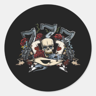 Sevens Skull Rose Ace of Spades Gambling Runder Aufkleber