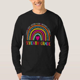 Seventh Grade Teach Love Inspire Boho Rainbow Teac T-Shirt
