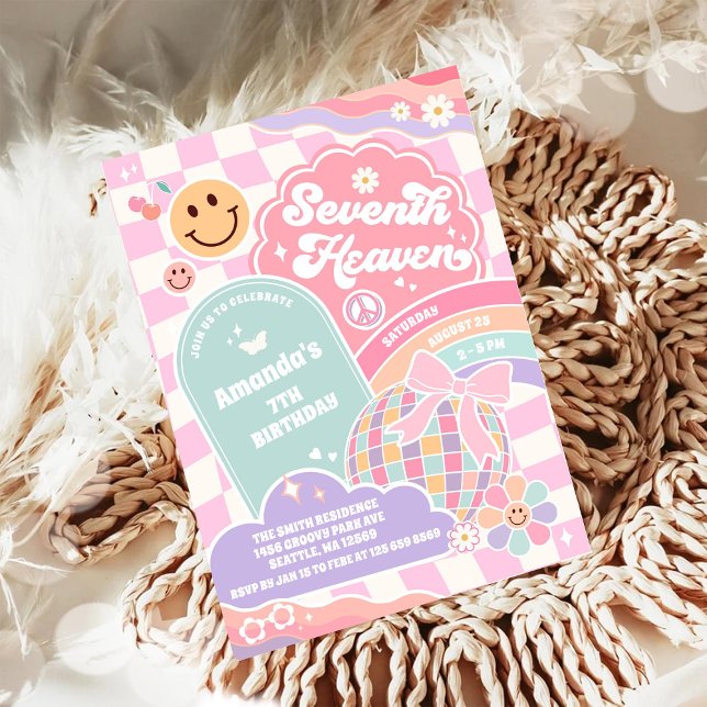 Seventh Heaven Cloud Rainbow Disco 7th Birthday Einladung (Von Creator hochgeladen)