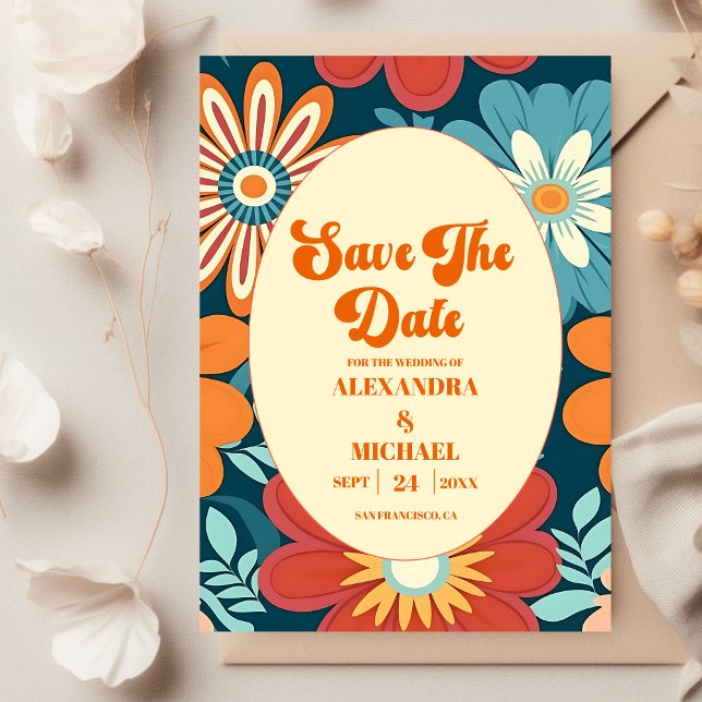 Seventies Retro Floral Wedding Save The Date (Von Creator hochgeladen)