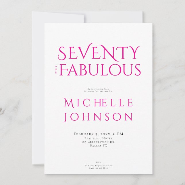 Seventy and Fabulous Minimal 70th Birthday Party Einladung (Vorderseite)