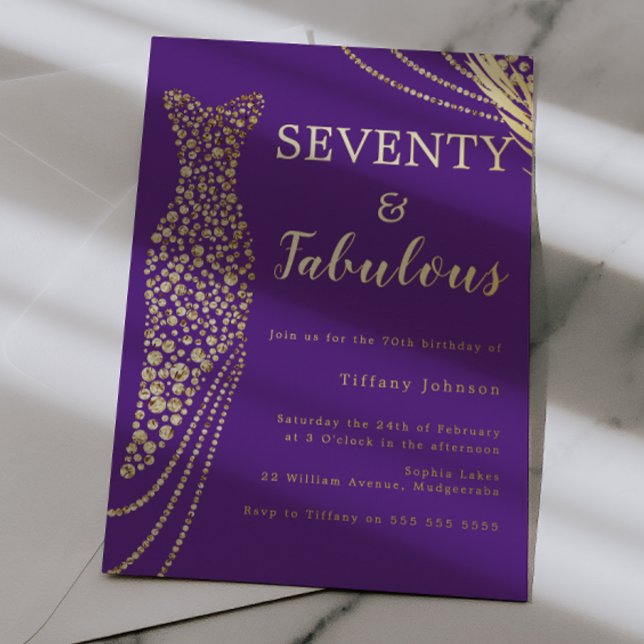 Seventy & Fabulous Purple & Gold 70th Birthday  Folieneinladung (Von Creator hochgeladen)
