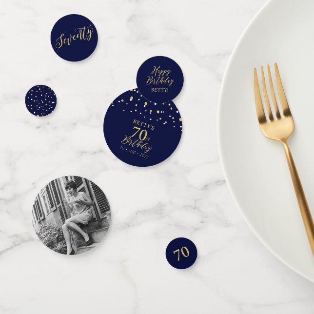 Seventy Gold & Navy Confetti 70th Birthday Party Konfetti (Gruppe)