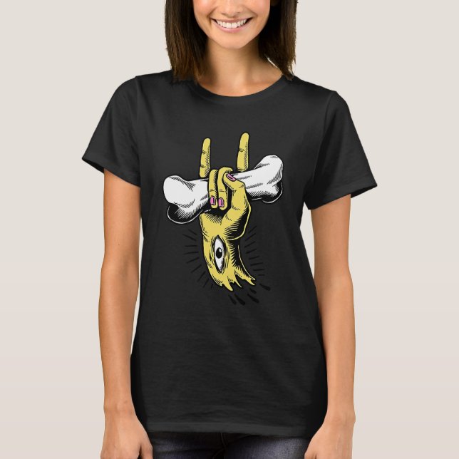Severed Devil Horns Hand With Eye Holding a Bone T-Shirt (Vorderseite)