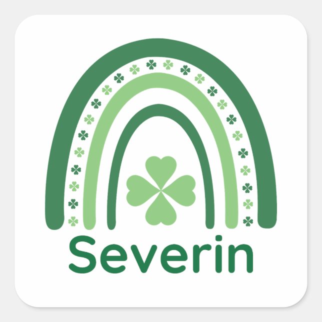 Severin Name Clover Boho Regenbogen Quadratischer Aufkleber (Vorderseite)