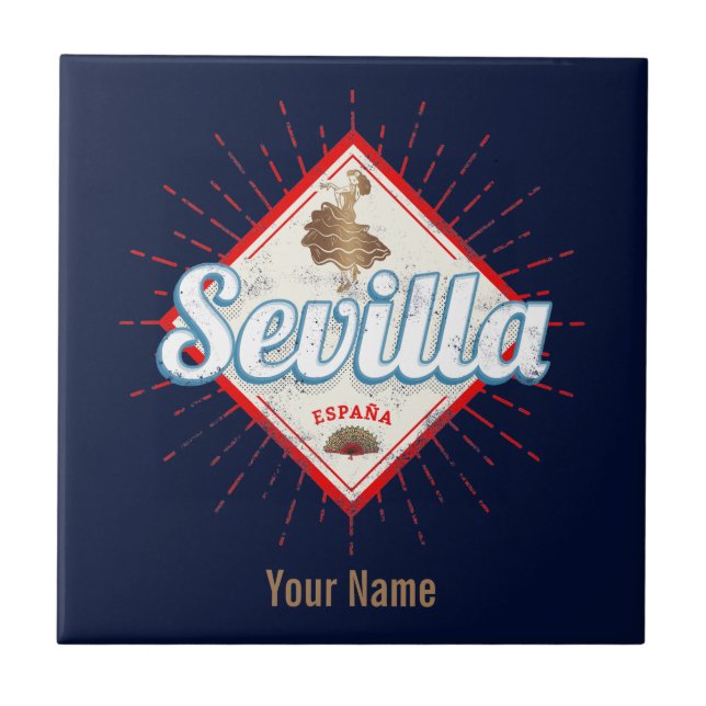 Sevilla Andalusien Spanien Retro Flamenco Vintag Fliese (Vorderseite)