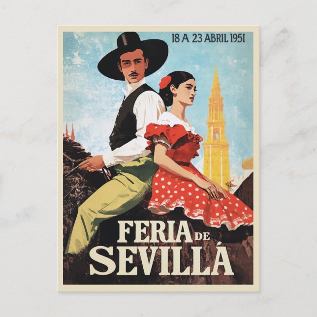 Sevilla Feria de Abril 1951 Vintag Postkarte (Vorderseite)