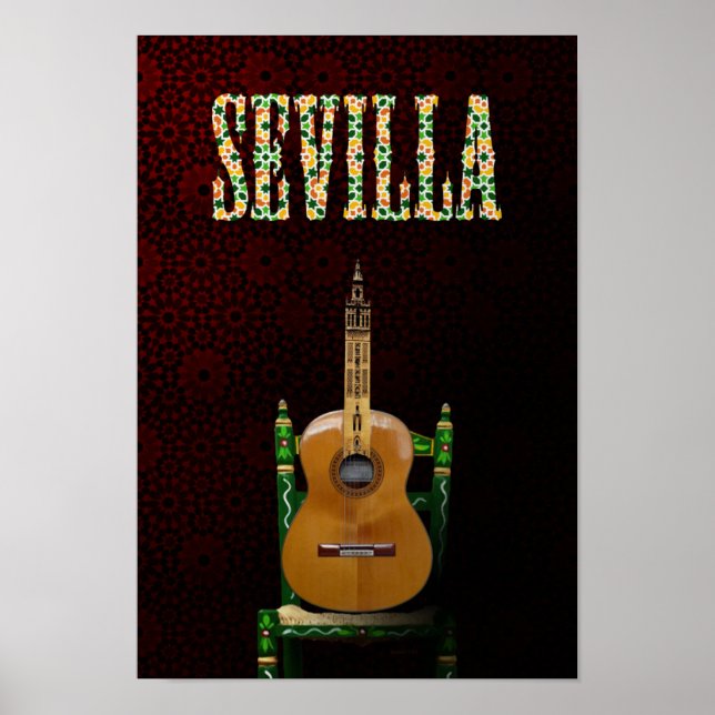 SEVILLA. Guitarra flamenca con Giralda de Sevilla. Poster (Vorne)