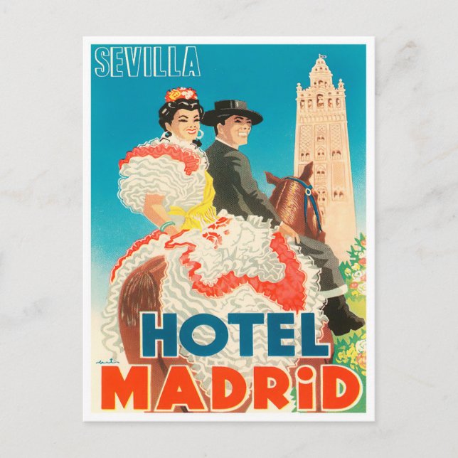 Sevilla Hotel Madrid Vintage Reise Postkarte (Vorderseite)