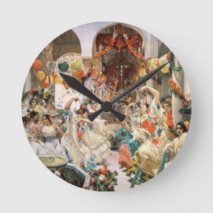 Sevilla (Öl auf Leinwand) Runde Wanduhr