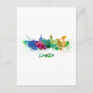 Sevilla Skyline in Aquarellfarbe Postkarte