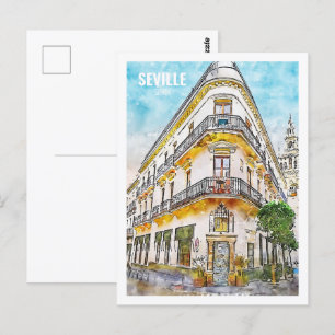 Sevilla Spanien Berühmte Reise Wasserfarben Skizze Postkarte