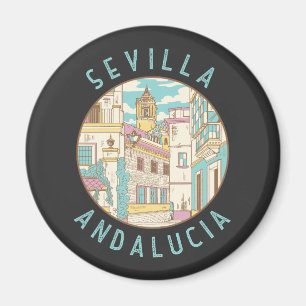 Sevilla Spanien Distressed Circle Magnet
