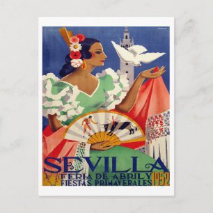 Sevilla, Spanien, Frau mit weißer Taube, Vintage Postkarte