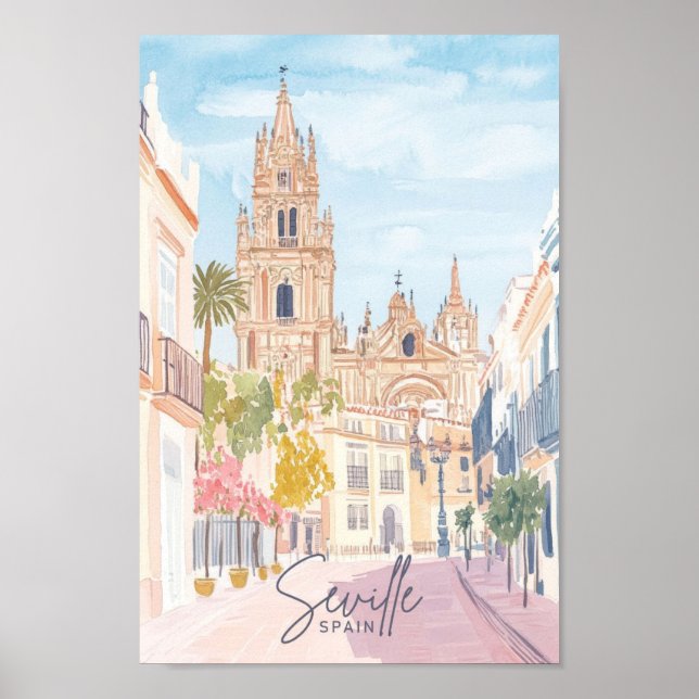 Sevilla Spanien Gouache Paint Illustration Travel Poster (Vorne)