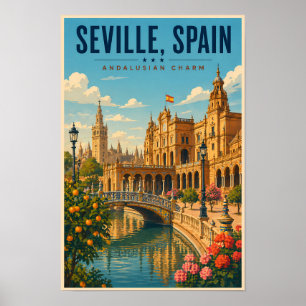 Sevilla Spanien Illustration Reise Kunst Vintage Poster