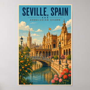 Sevilla Spanien Illustration Reise Kunst Vintage Poster