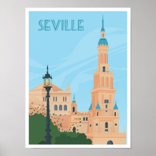 Sevilla Spanien Kunst Vintage Reise Illustration Poster