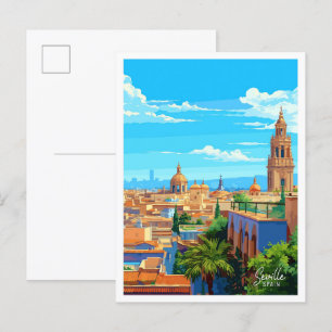 Sevilla Spanien Kunst Vintage Reise Illustration Postkarte