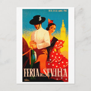Sevilla, Spanien, Paar auf Pferd, Jahrgang Postkarte