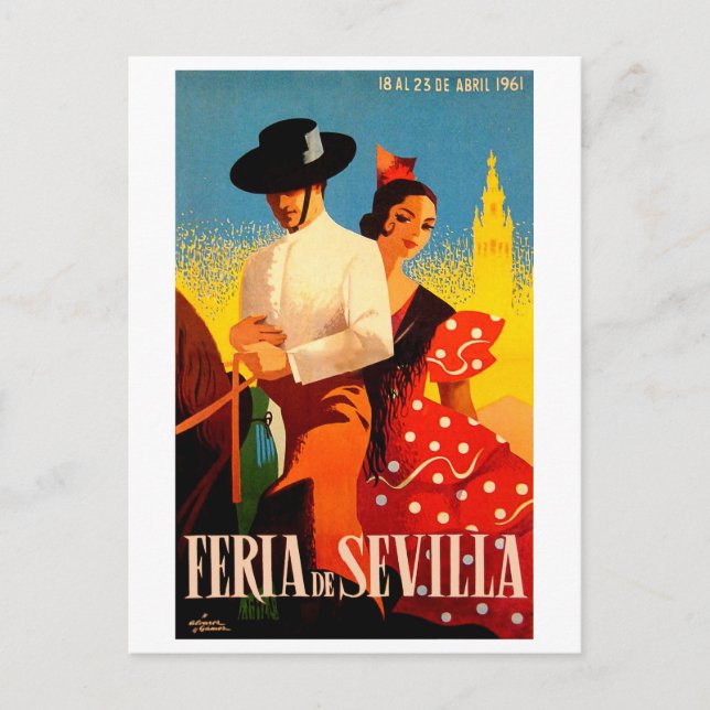 Sevilla, Spanien, Paar auf Pferd, Jahrgang Postkarte (Vorderseite)