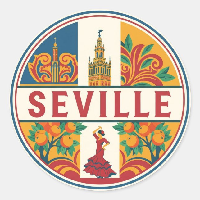 Sevilla Spanien Plaza de Espana Runder Aufkleber (Vorderseite)