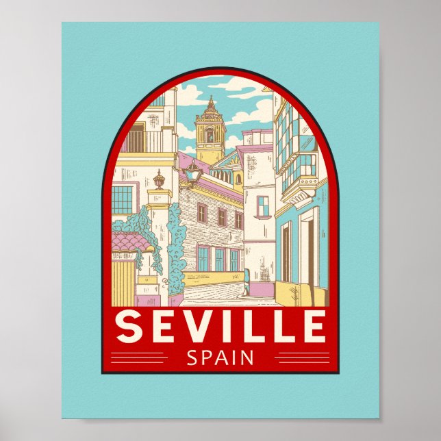 Sevilla Spanien - Retro Emblem Poster (Vorne)
