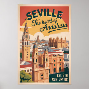 Sevilla Spanien Retro-Silhouette Stadtansicht Reis Poster