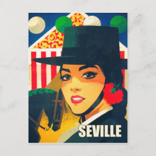 Sevilla, Spanien, spanisches Mädchen mit schwarzer Postkarte
