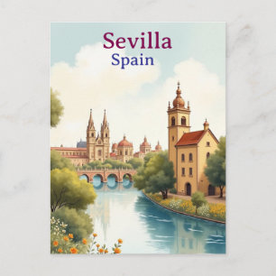 Sevilla Spanien Vintage-Reise Aquarell Postkarte
