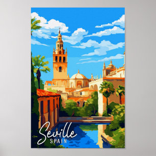 Sevilla Spanien Vintage-Reise-Illustration Poster
