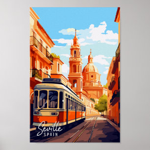 Sevilla Spanien Vintage-Reise-Illustration Poster