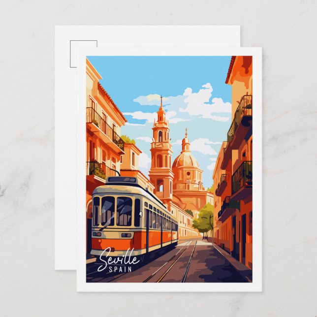 Sevilla Spanien Vintage-Reise-Illustration Postkarte (Vorne/Hinten)