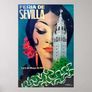 Sevilla, Stadtturm und schwarze behaarte Frau, Poster