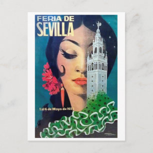 Sevilla, Turm der Stadt und Schwarze Haare, Vintag Postkarte