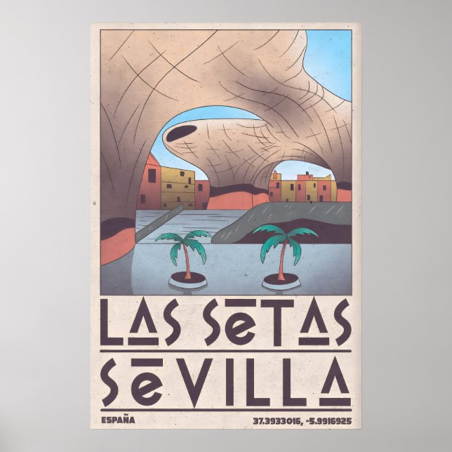 Sevilla-Wandkunst Sandsteinbogen und Palmen Poster (Vorne)