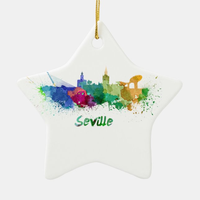 Seville skyline im Watercolor Keramik Ornament (Vorne)