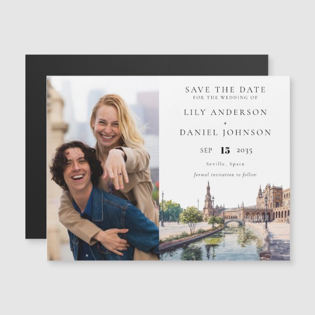 Seville Wedding Photo Save The Date Magneteinladung (Vorne/Hinten)