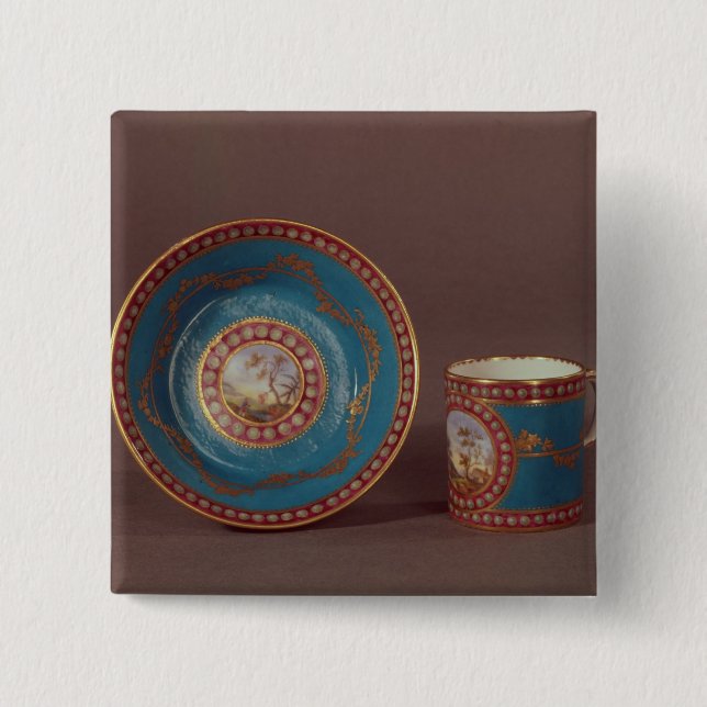 Sevres Blau celeste Kaffee-Tasse und Untertasse, Button (Vorderseite)