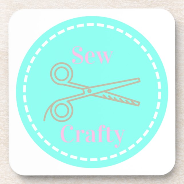 Sew Crafty Aqua Blue Circle mit Schere Getränkeuntersetzer (Vorderseite)