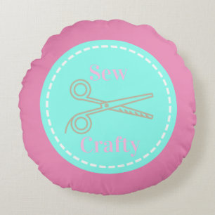 Sew Crafty Aqua Blue Circle mit Schere Rundes Kissen