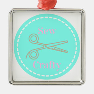 Sew Crafty Aqua Blue Circle mit Schere Silbernes Ornament