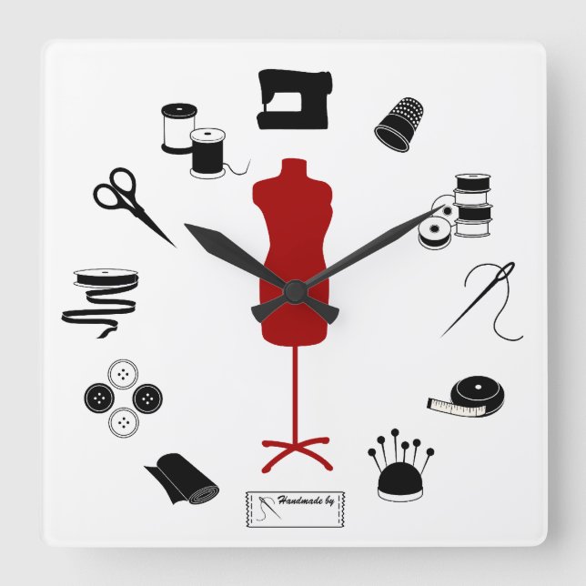 Sew Right Quadratische Wanduhr (Vorderseite)