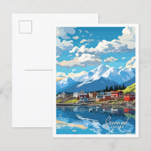 Seward Alaska Art Vintage Illustration Postkarte