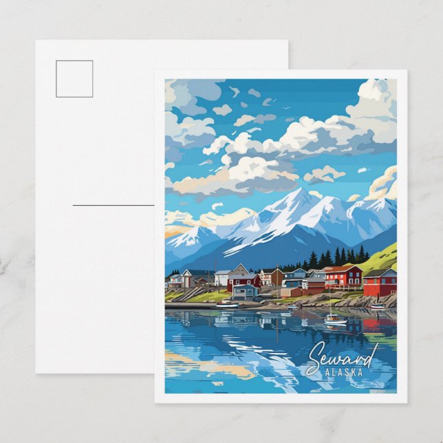 Seward Alaska Art Vintage Illustration Postkarte (Vorne/Hinten)