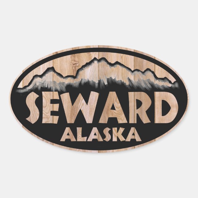 Seward Alaska Holzschild ovale Aufkleber (Vorderseite)