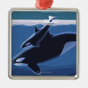 Seward, AlaskaOrca und Kalb-Szene Silbernes Ornament